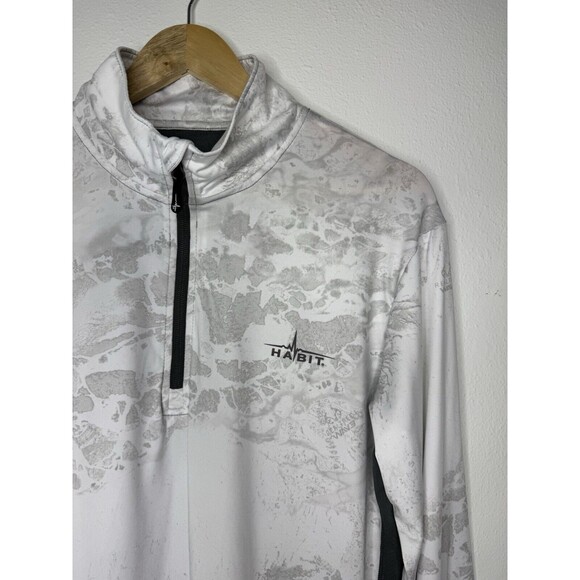 Habit White Gray Real Tree Fishing 1/4 Zip Pullover Mens Size Medium - READ - Picture 2 of 16